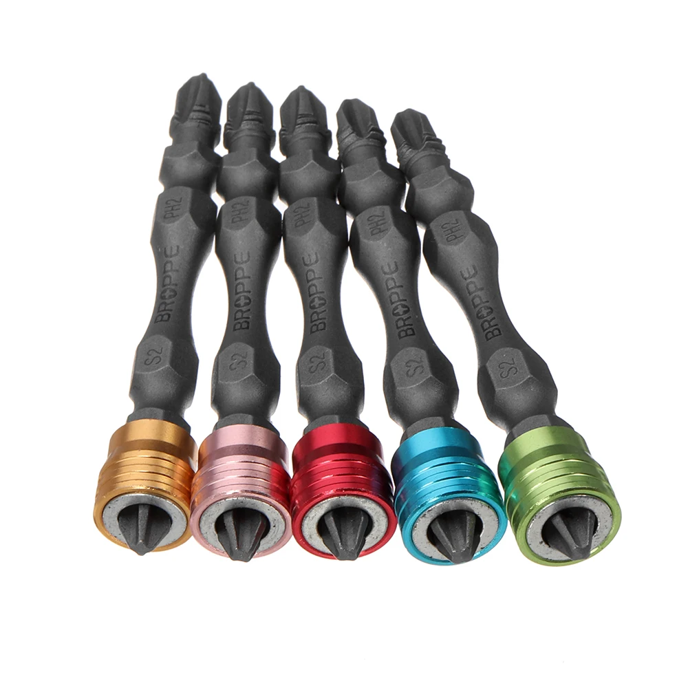 Broppe 5 шт, 65 мм, PH2 магнитные отвертки Алюминий кольцо 1/4 дюймовые шестигранные отвёртка для гипсокартона
