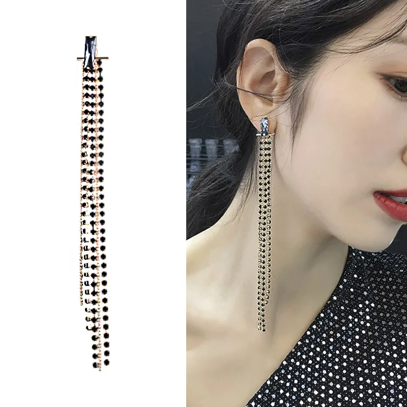 

2019 new European and American fashion long set rhinestone personality temperament earrings ladies slim earrings