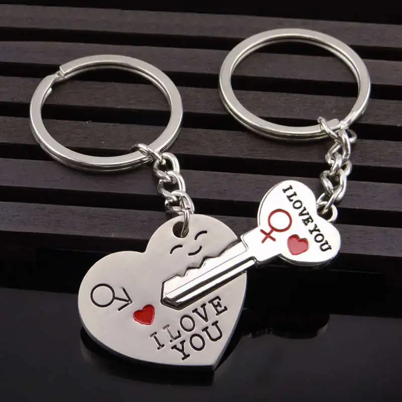 Novedad Chaveiro par llavero corazón de los Amantes clave cadena anillo Llaveros de baratija de joyería de regalo de boda de Día de San Valentín Novedad Chaveiro par llavero corazón de los Amantes clave cadena anillo Llaveros de baratija de joyería de regalo de boda de Día de San Valentín