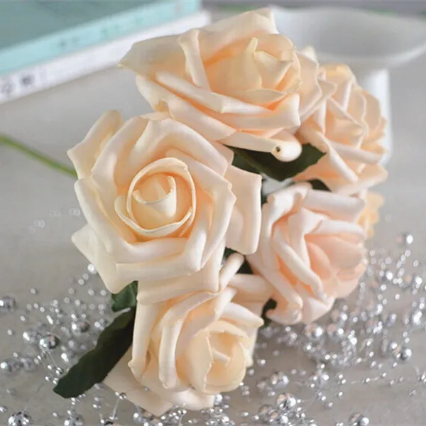 72 шт. поддельные цветы пены розы различных цветов Свадебные цветы украшение в середине стола для свадеб свадебная одежда подружки невесты букет из цветов - Цвет: Light Champagne