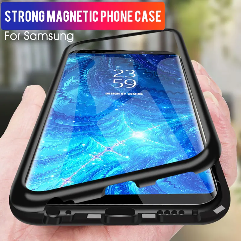 

Metal Magnetic Case On For Samsung Galaxy S10 5G S8 S9 Plus Tempered Glass For Samsung Note8 Note9 S10E Back Magnet Cases Cover