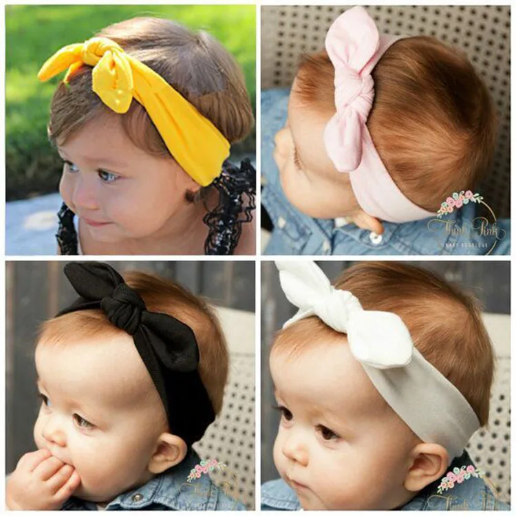 Buy cute baby hair band girls pure rabbit ears knotted