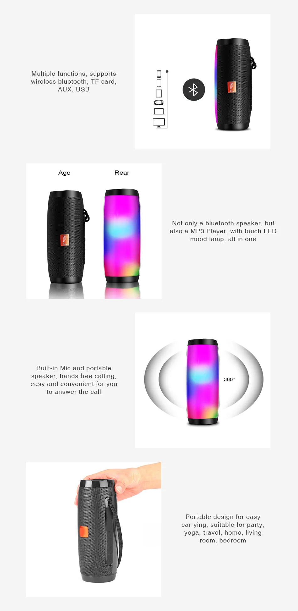 Us 14 59 35 Off Wireless Led Bluetooth Speaker Waterproof Portable Boom Box Outdoor Bass Column 360 Stereo Sound Box With Mic Support Tf Fm Usb On
