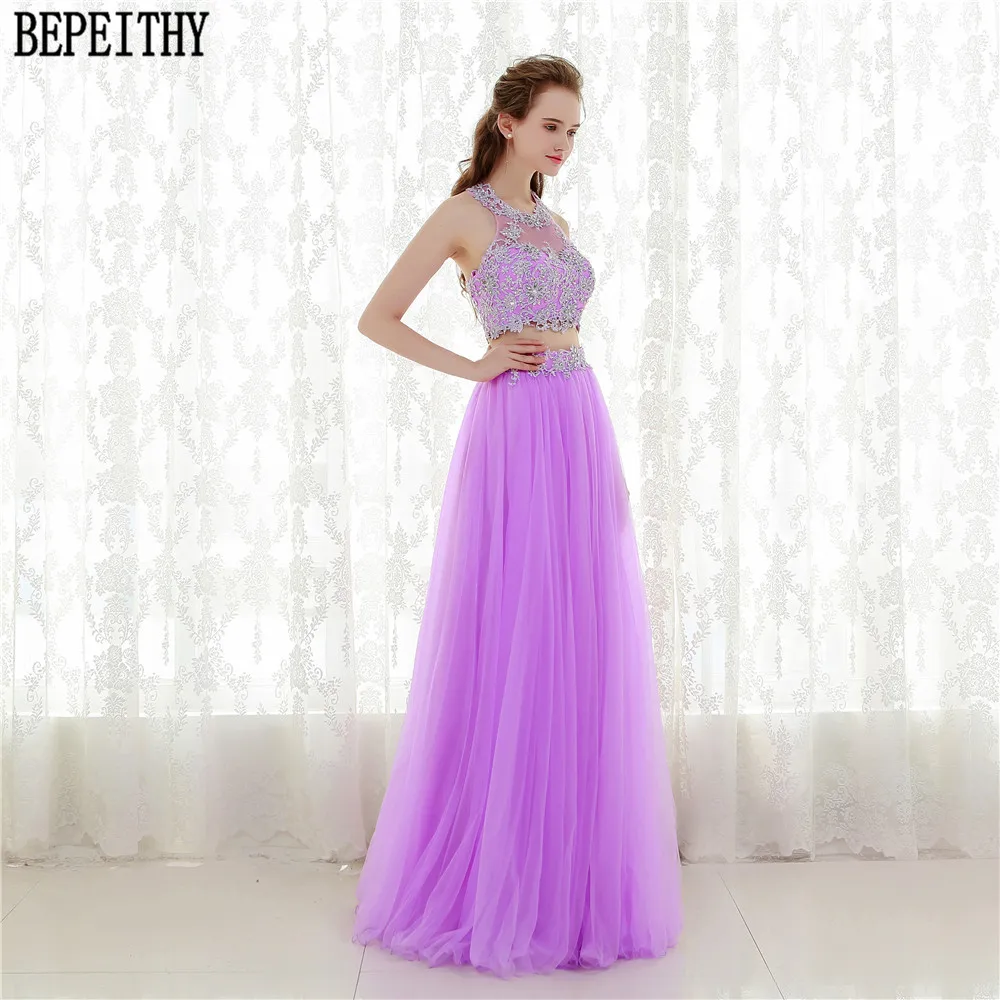 8  BEPEITHY New Arrival 2017 Hot Sale Long Two Pieces Prom Dresses Vestido De Festa Longo Lace Tulle Prom Evening Party Dresses (5)