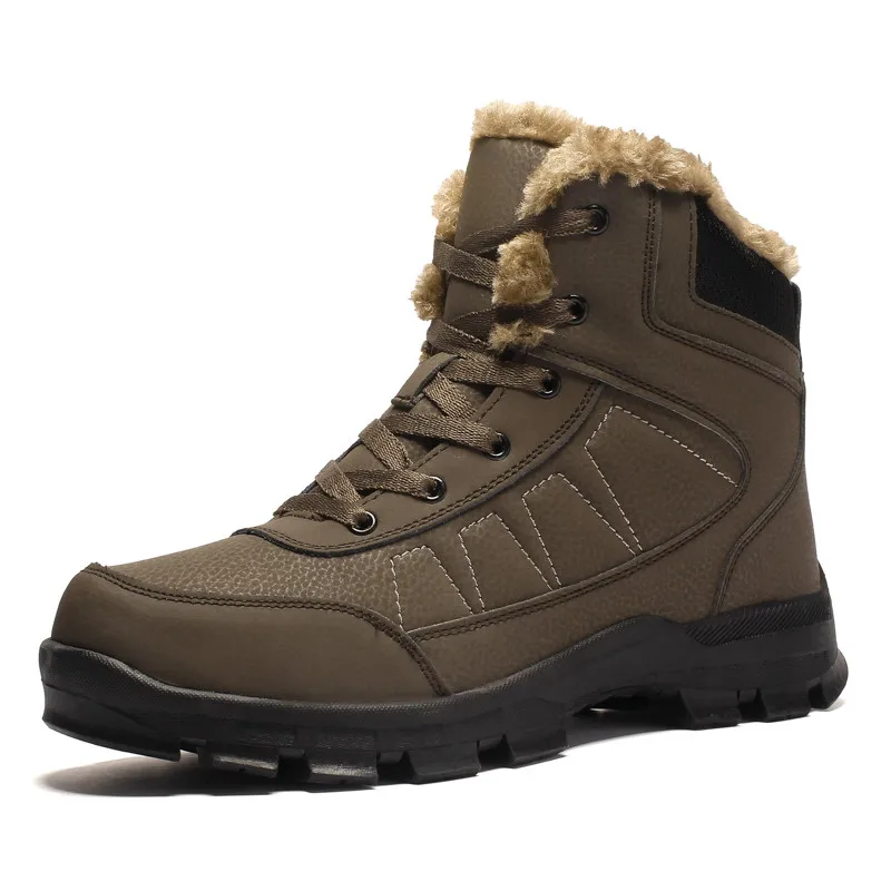 

2019 Winter Men Shoes Snow Boots Thick Plush Keep Warm Men Snow Boots Lace-Up Anti-Skidding Leather Shoes Men Big Size 39-47