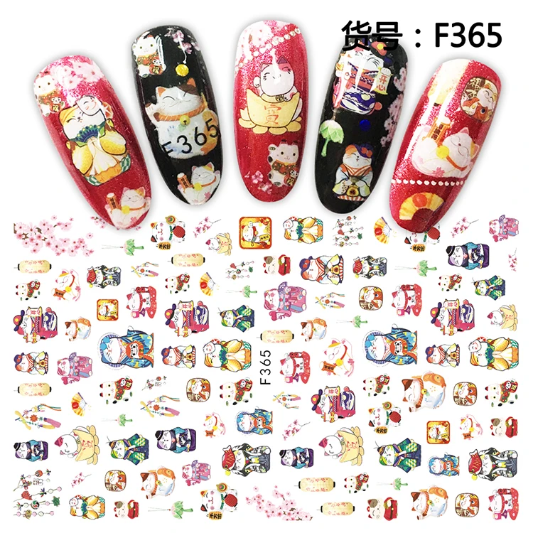 Chinese new year style adhesive nail sticker decals ultra thin 3d nail art decorations stickers manicure nails supplies tool