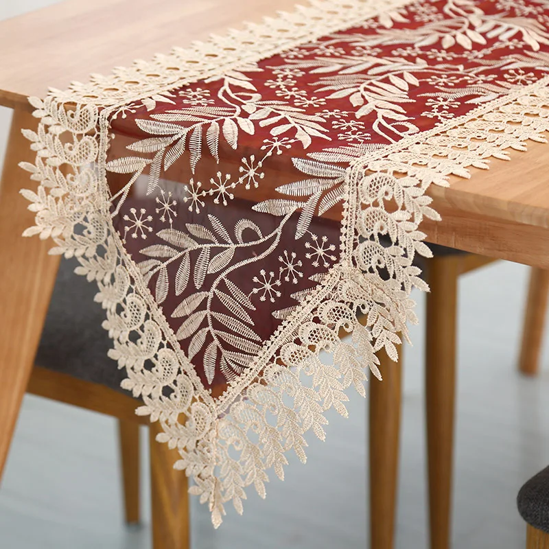 

Embroidered Elegant Table Runner Lace Table Cloth Wedding Party Home Decoration Tablecloth Table Runners Modern For Dining Table