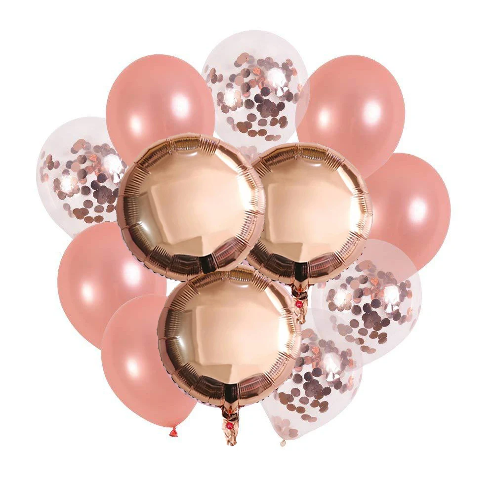 

12inch Rose Gold Confetti Latex Balloon Bouquet With 18inch Round Foil Ballons Wedding Birthday Party Decoration Toy Globos