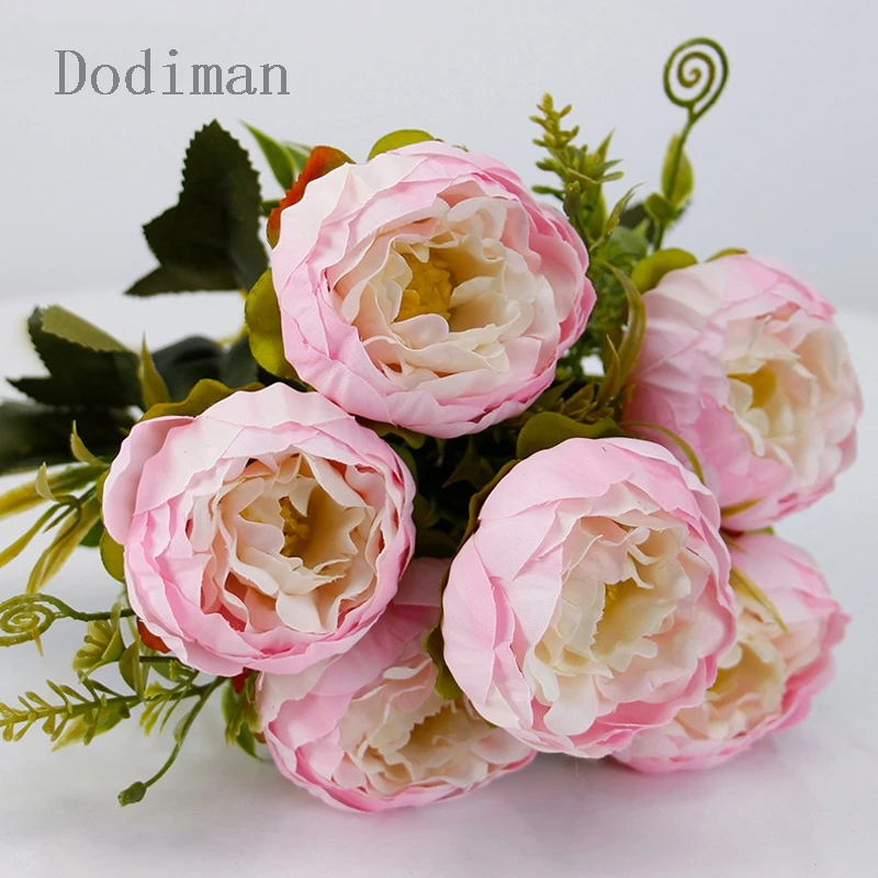 

6 Heads Beautiful Western Peony Artificial Silk Flowers small bouquet flores home party spring wedding decoration fake Flower