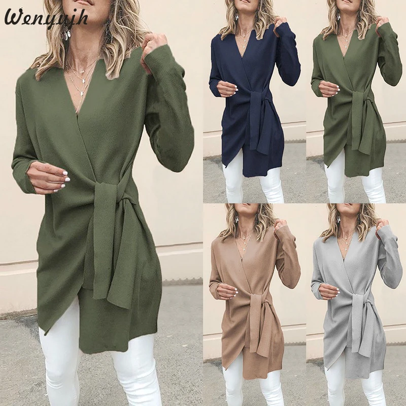 

Wenyujh 2019 Elegant Women Jacket Winter Belted Lace Coat Female Casual Slim Wool Coat Office Lady Outwear Minimalist