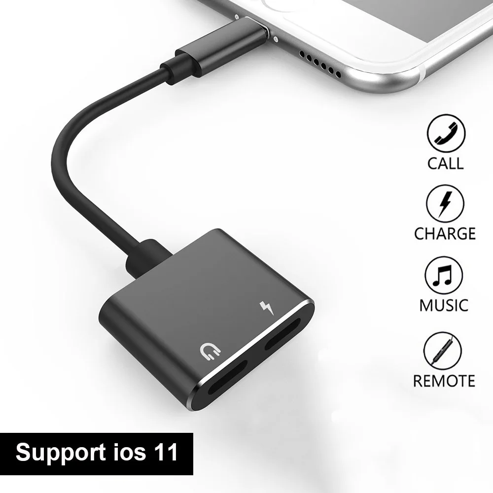 

For iphone X 8 7 7 plus Double Adapter Charging Audio Connector Cable 2A Fast Charging Music MiroCall Support IOS 10.3 / iOS 11