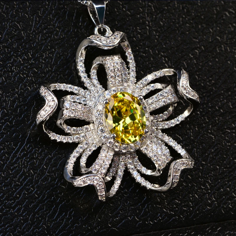 

SKA Necklace Bague Luxurious Pendant Necklaces For Women Lily Shape Fashion Box Chain Colorful AAA Zircon Custom Jewelry HP130