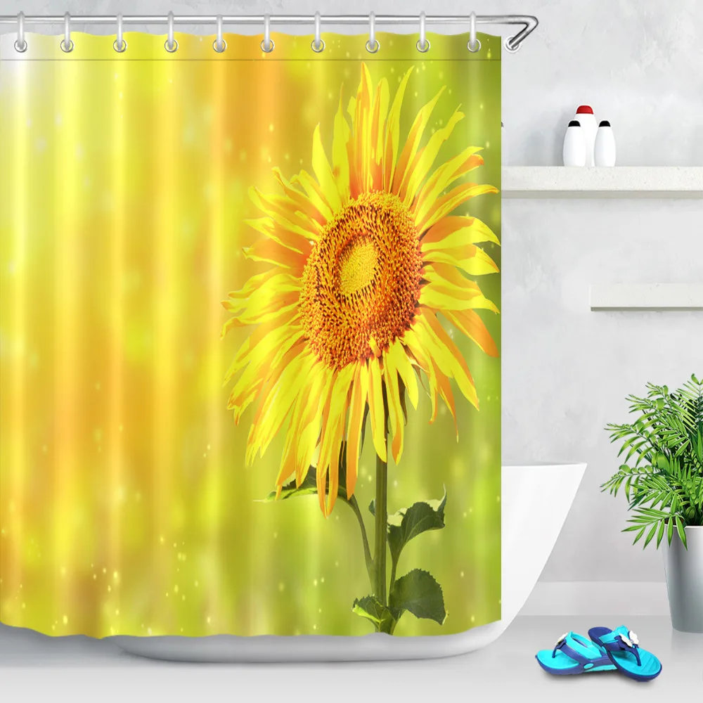 LB Yellow Sunflower Dream Shower Curtains Floral Waterproof Polyester