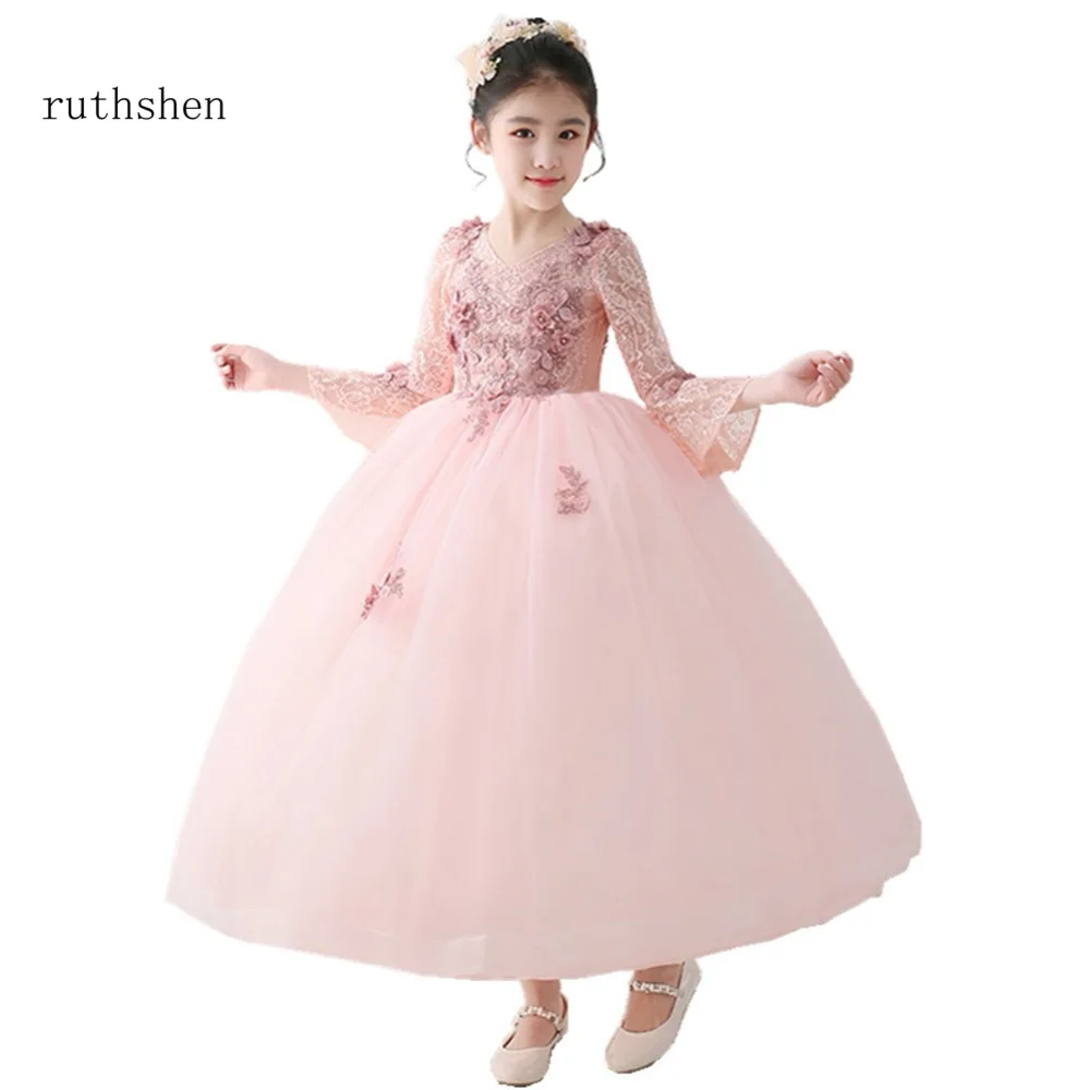 Ruthshen/платье принцессы с цветочным узором для девочек, 2018 г., настоящая фотография, кружевные Детские платья для выпускного вечера, Vestidos