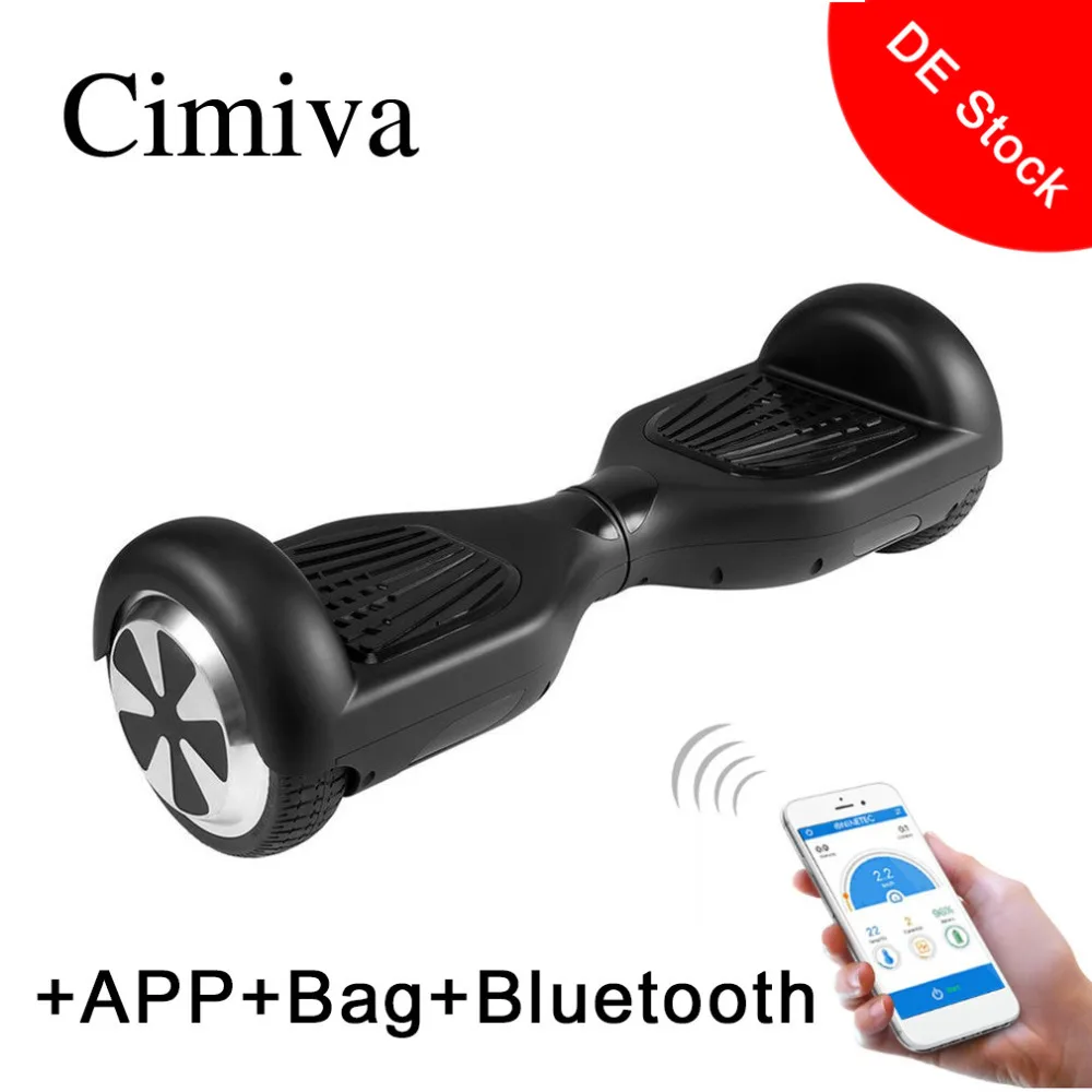 Cimiva 6.5 Inch Two Wheels Smart Electronic Scooter 350W Skate Board Hoverboard with Bag Support APP Bluetooth Max Load 120KG