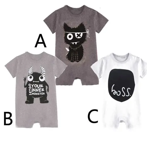 

New Casual Monster Boss Print Newborn Kids Infant Baby Boy Quote Cotton Romper Jumpsuit