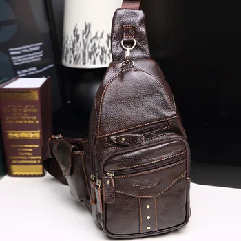 

New Men Genuine leather Cowhide Travel Studded Messenger Shoulder Sling Day Pack Chest Tivets Bag