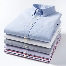 Высокое качество Для мужчин, натуральный хлопок, в стиле Оксфорд; платье-рубашка с длинными рукавами Модный комплект в клетку, в полоску, деловая, общественная мягкий Смарт Повседневная рубашка