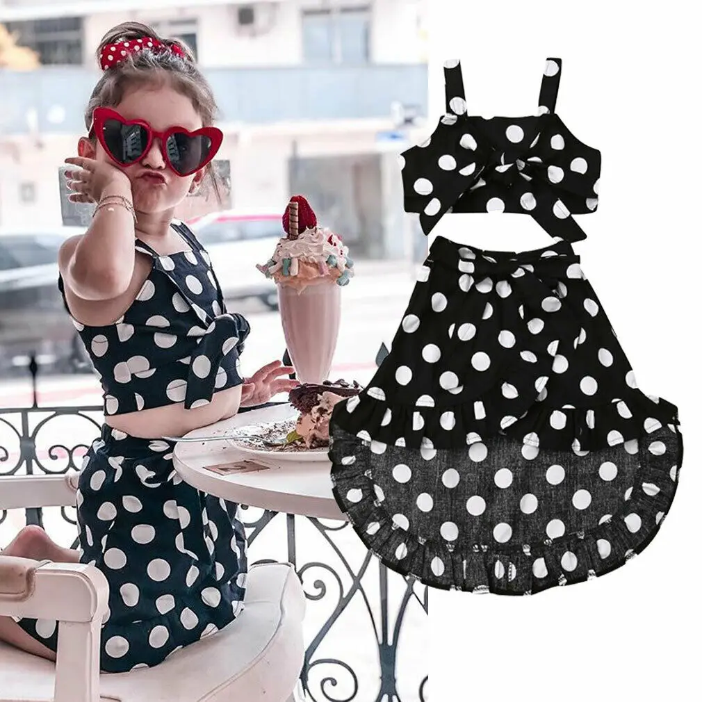 

1-6Y Toddler Baby Girls Fashion Clothes Sets Irregular Dot Braces Skirt +Tops Sets 2PCS