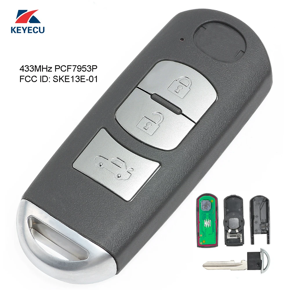 

KEYECU Replacement Remote Key Fob 3 Button 433Mhz PCF7953 for Mazda 3 6 2014-2017 FCC ID: SKE13E-01