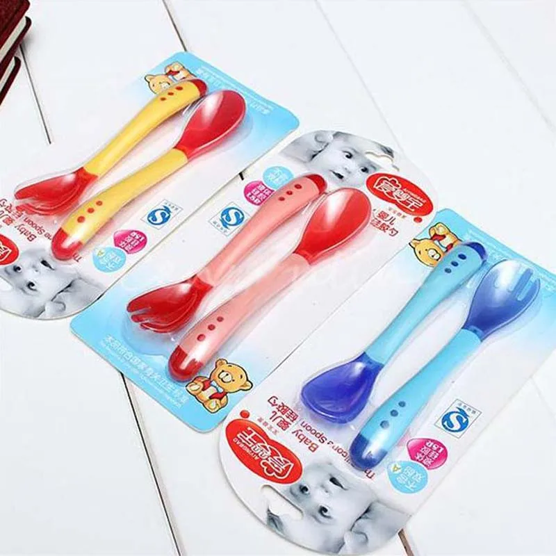2018 New Safety Temperature Sensing Spoon Baby Flatware Feeding Spoon without Retail Packing 2piece of 1set