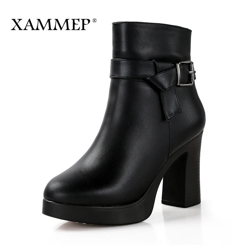 

Women Winter Shoes Women Genuine Leather Natural Wool Boots Ankle Boots Brand Women Shoes High Quality With Platform Xammep