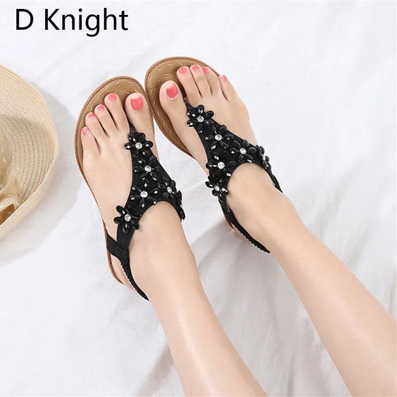  Women Bohemian Crystal Sandals Flat Heel Summer Woman Thong Sandals Flip Flops Comfort Black Lady Shoes Sandal Plus Size 35-42 (24)