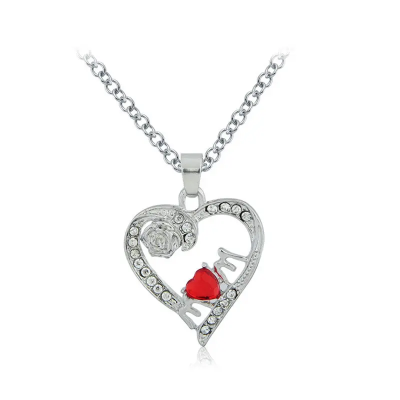 

Heart Rose Pendant Necklace Crystal Love Mom Necklace for Mother Mom Silver chain Fashion Jewelry Mother day gifts Accessories