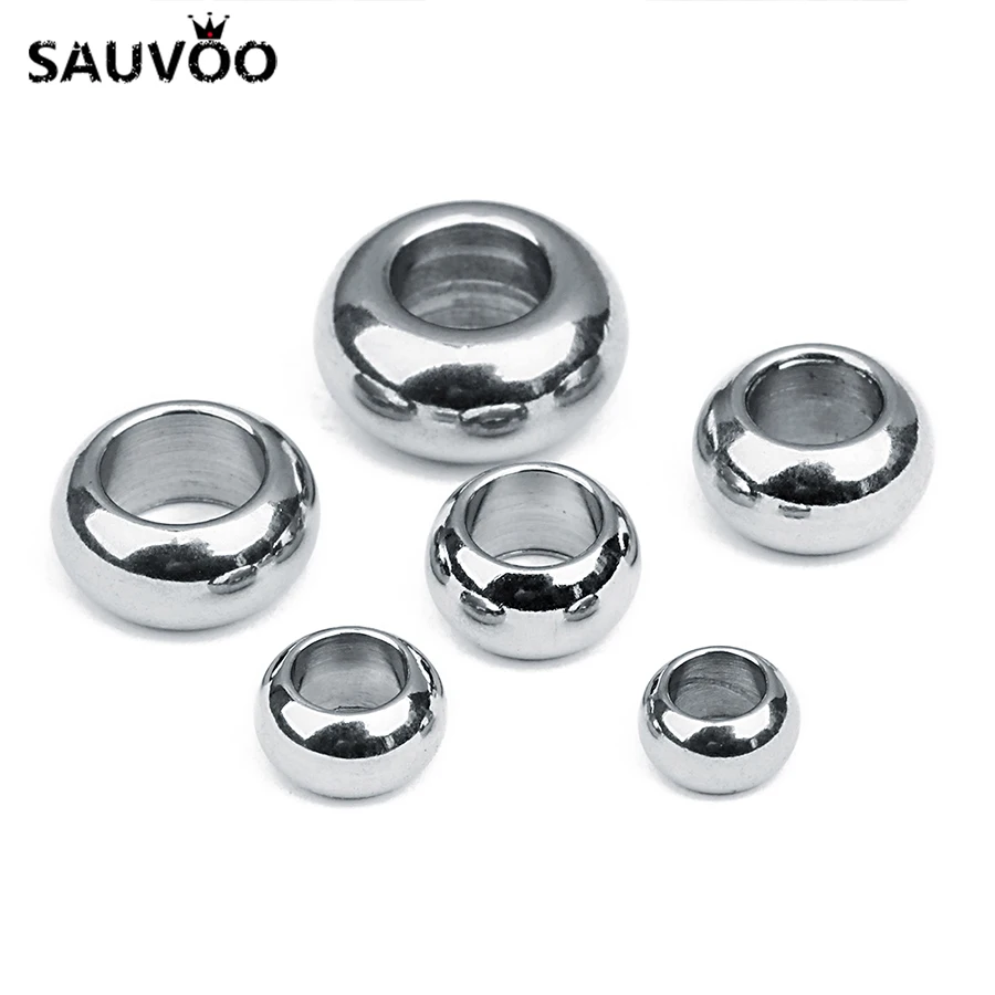 Бусины Sauvoo из нержавеющей стали с большим отверстием плоские круглые бусины
