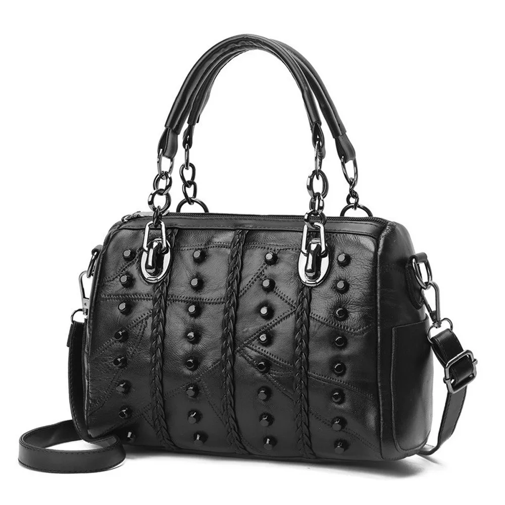 Кожаные сумки с верхней ручкой, роскошные дизайнерские сумки, известный бренд, заклепки, сумка через плечо для женщин, кожа# YL5