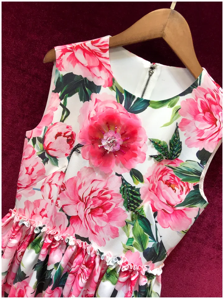 Manche Floral Midi Femmes Imprimé Appliques Genou Au Sans Sumemr Mode Plissée Perles longueur Parti Élégant 2019 Robe BxwUxnPqH