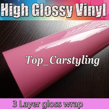 

3 Layer High Gloss Pink Vinyl Wrap Vehicle Wrapping With Bubble Free For Car Covering Air Free Size:1.52x20m/roll 5x67ft