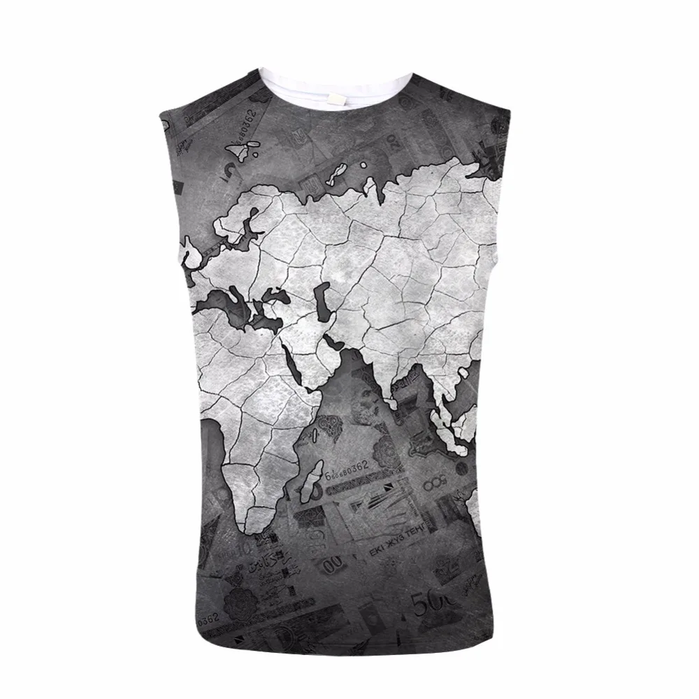 

FORUDESIGNS Bodybuilding Tank Top 3D Map Design Print Men Sleeveless Tee Bodybuilding Stringer Male Streetwear Crew Neck