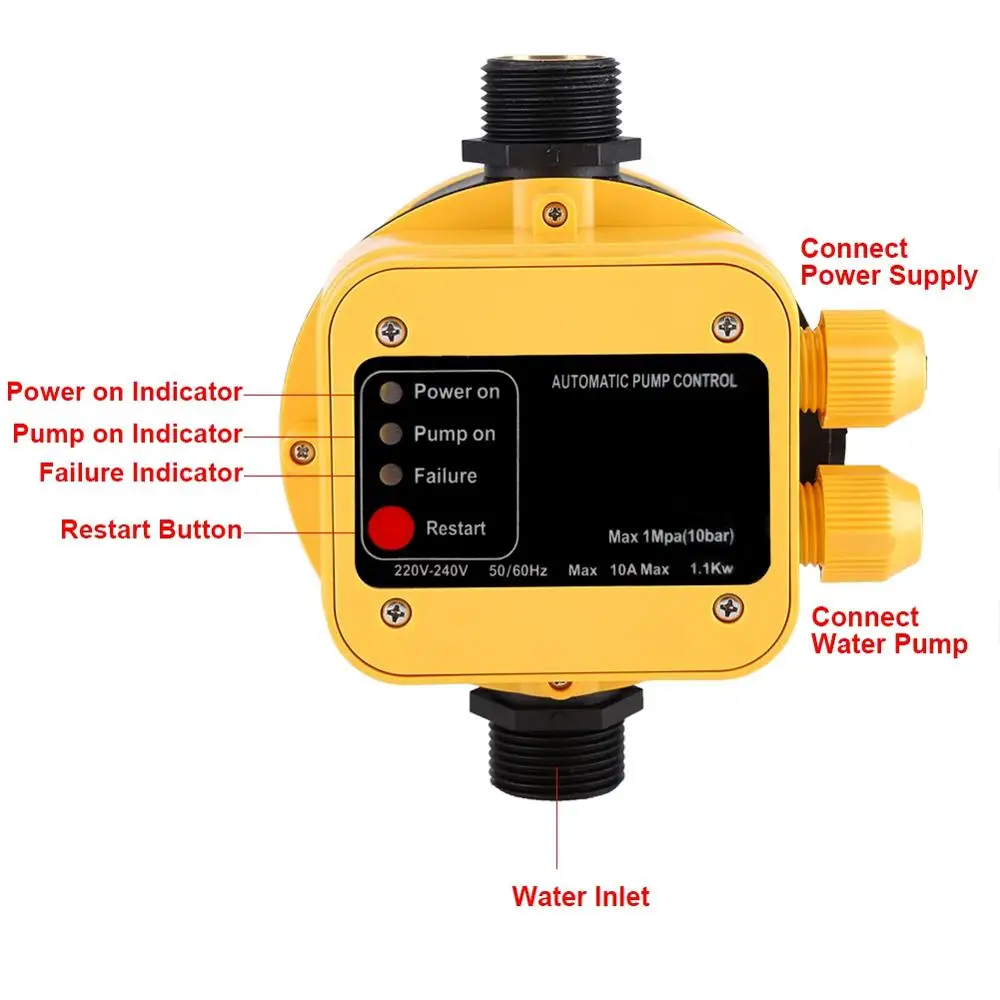 1 шт. 220 В Автоматический водяной насос переключатель давления 10 А Электрический контроллер с манометром домашний аксессуар 1,1 Вт pompa bomba de agua