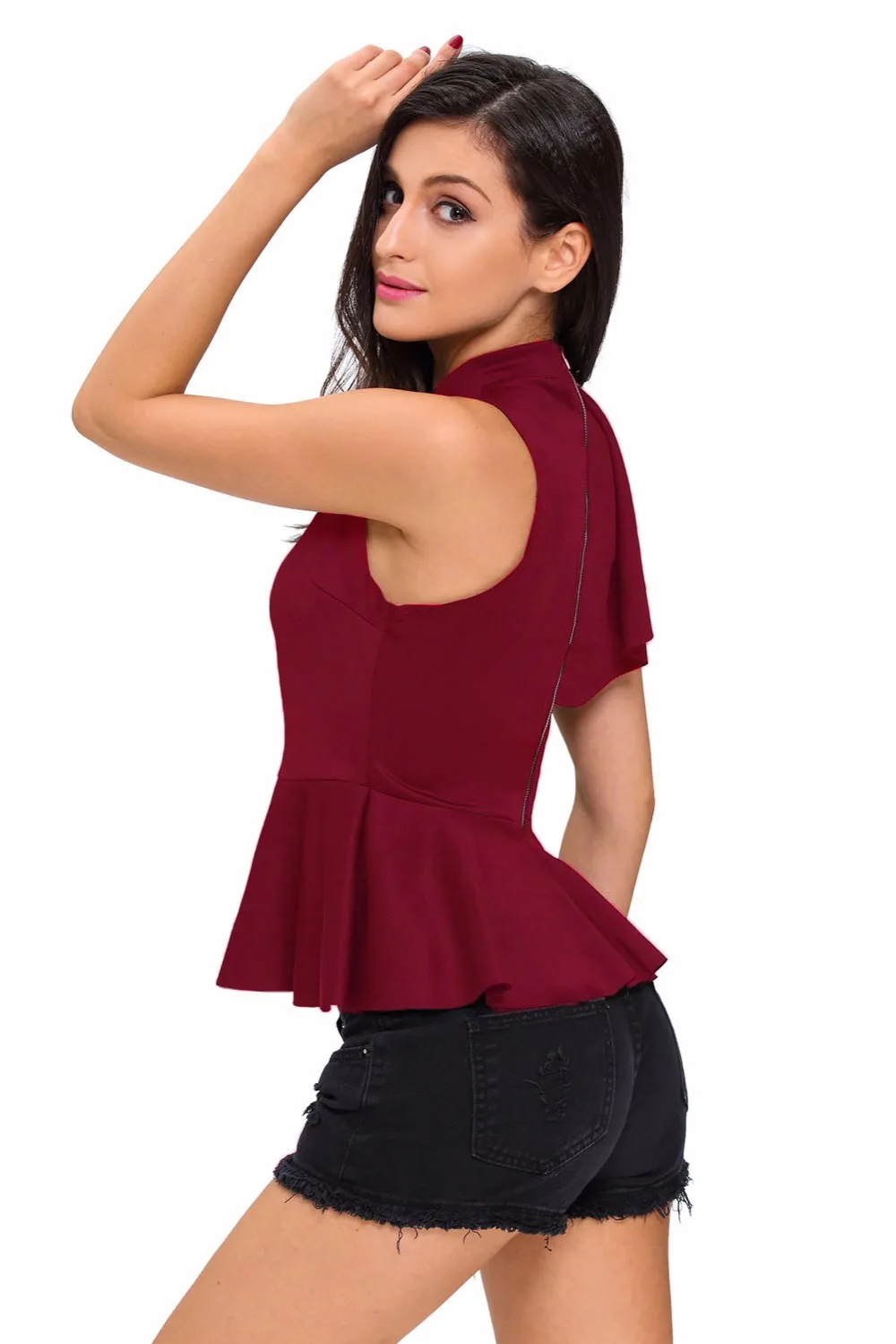 Wine-Asymmetric-Ruffle-Side-Peplum-Top-LC25845-3-4