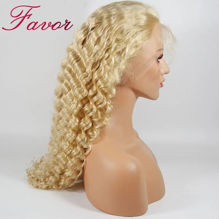 613 блондинка Синтетические волосы на кружеве парики с детскими волосами бразильских неповреждённых волос глубокая волна человеческих волос парики предварительно вырезанные для черный Для женщин 13x4 пользу парики