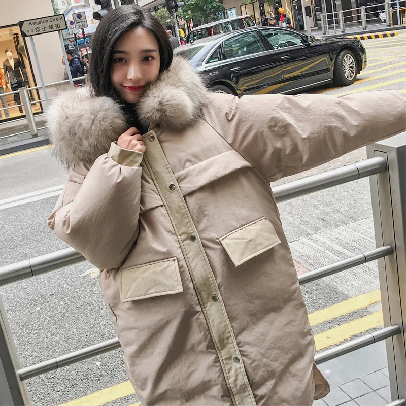 30 Degree Women Winter Coat Thick Warm Ladies Down Jacket Parkas Duck Cotton Large Real Fur Collar Long Female Overcoat