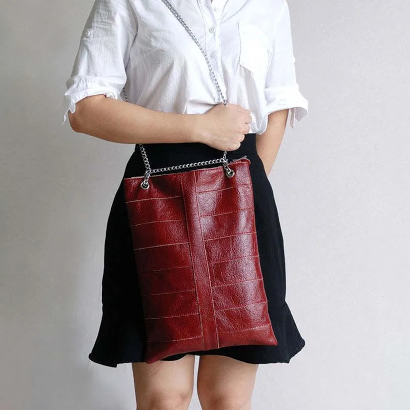 

Genuine Leather Women Shoulder Bags Casual Solid Chain Crossbody Bag Ladies Fashion Large Capacity Zippers Totes For Woman