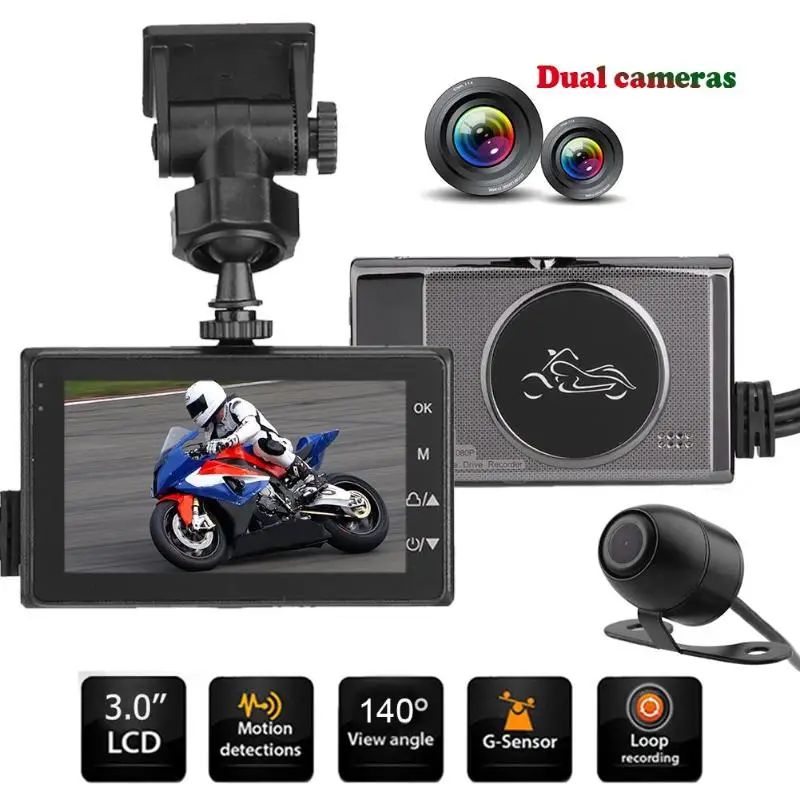 

Motorbike Front Rear View Dual Lens Dash cam Camera 3" LCD Screen Motorcycle DVR Camera Video Recorder 1080P HD G-sensor