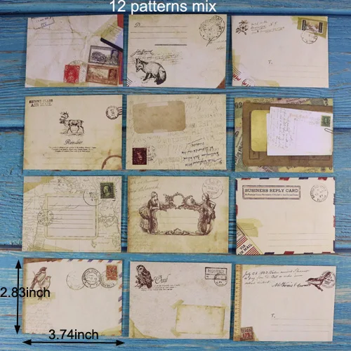 12 узоров микс 60 шт Мини бумажные конверты винтажные Европа крафт-конверт мини Ancien подарочный бумажный пакет - Цвет: 12 pattern mix 60pcs