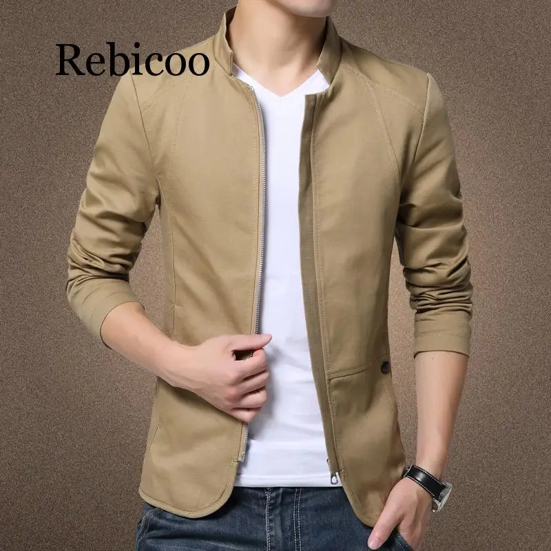 

Fashion Windbreaker Coat Man 2019 British Style Mens Jacket Coat Cotton Solid Casual Jacket Men Slim Fit Stand Jackets Male