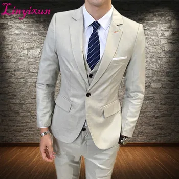 

Linyixun Tuxedos for Men Prom Suits Slim Fit 3 Pieces Mens Suits With Pants Wedding Suits Set Beige Blue Plus Size 2018 Mauchle