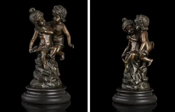 

Art Deco Sculpture Lovely Boy And Girl Nude Bronze Statue Signed