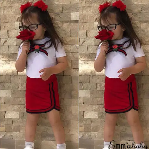 Новый стиль одежда с цветочным рисунком для малышей Белый Топ маленьких девочек