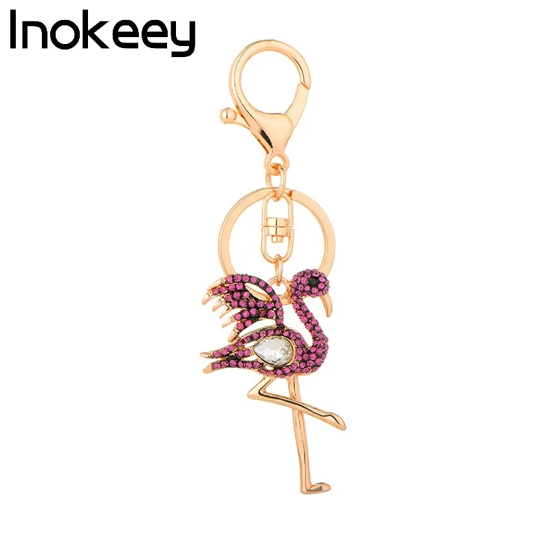 Alloy Pink Crystal Flamingo Bird Key Chain Popular Beautiful Animal Women Bag Ring Accessories | Украшения и аксессуары