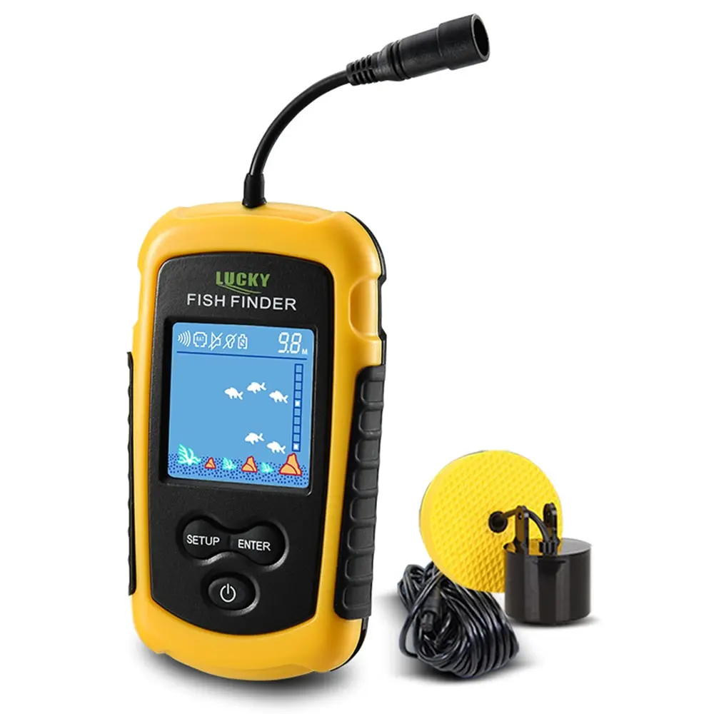 محظوظ المحمولة السلكية صياد السمك LCD شاشة ملونة 100 M عمق المدى سونار صدى ساوندرز Fishfinder الكارب الصيد معالجة Pesca