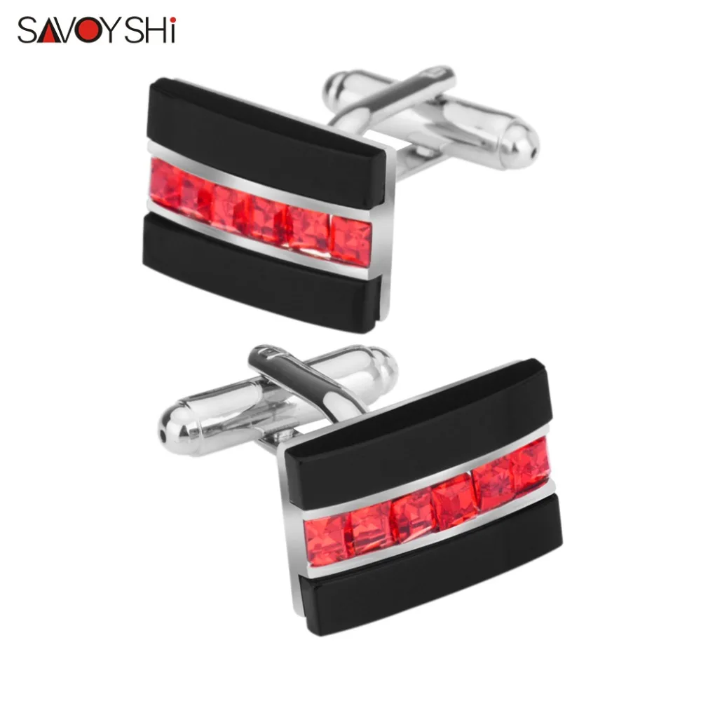 

SAVOYSHI Fashion Shirt Cufflinks for Mens Gift Brand Cuff button Black Onyx Red Crystal Cuff link High Quality abotoaduras