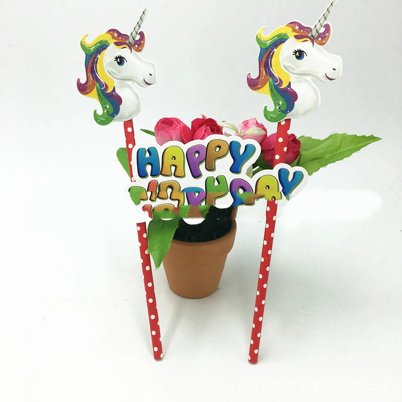 

1 pack Unicorn Theme Birthday Party Cake Flag With Straws Happy Baby Shower Girls Favors Toppers Decoration Events Supplies