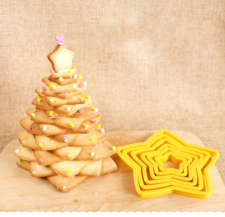 

6Pcs/Set Christmas Tree Five Star Silicone Fondant Molds Cozinha Shape Cake Cookie Cutter Baking Cheese Embossing Mold