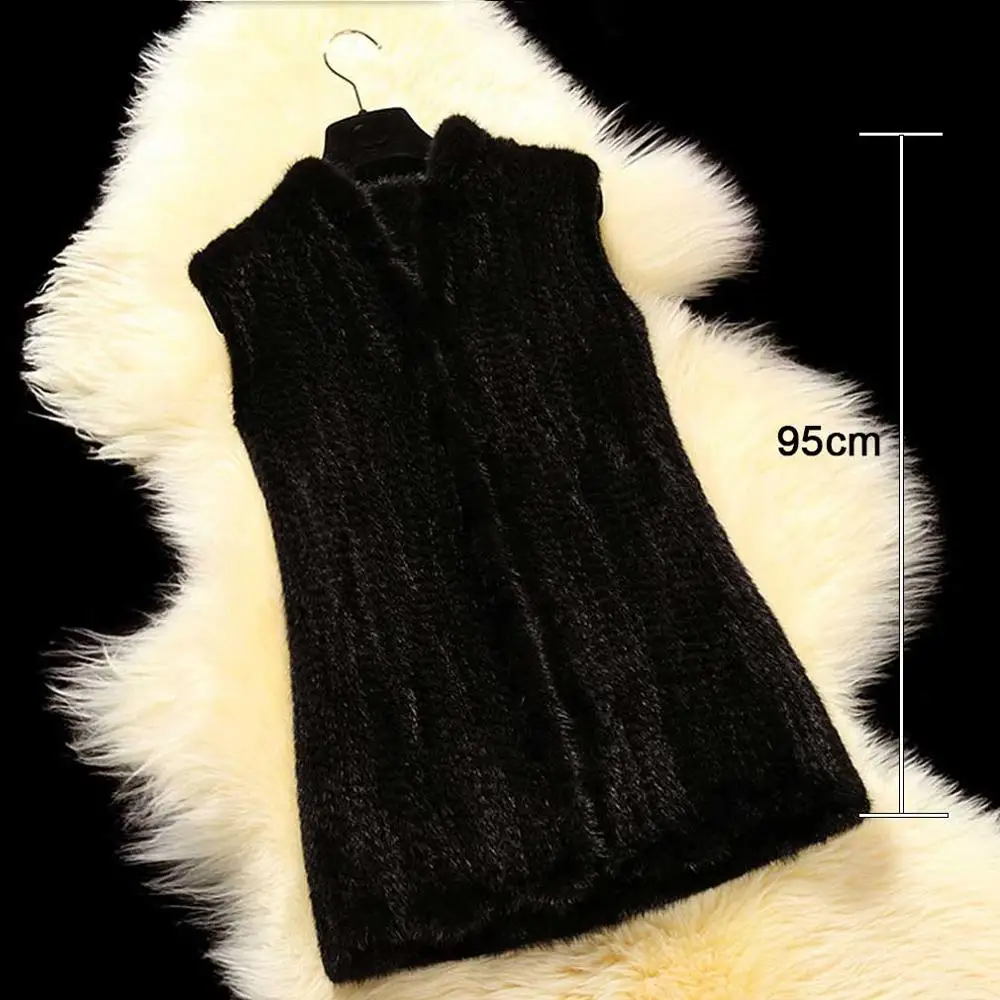 Fur Story 16208 Новое поступление, классический стиль, Женский вязаный Норковый жилет на натуральном меху женский меховой жилет на заказ, разные длины - Цвет: Black 100cm